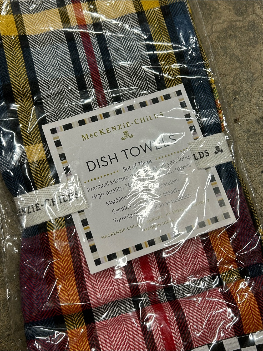 MacKenzie-Childs Tartan Check woven dish towels assorted set of 3 NIP - Picture 5 of 5